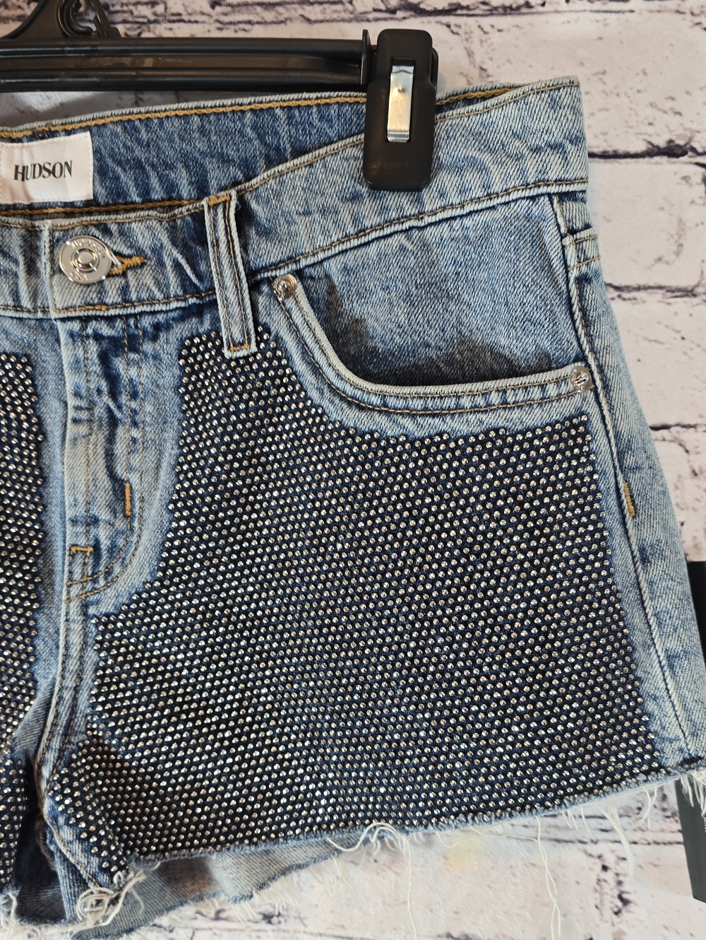Hudson Jeans 'Kenzie' Cut Off Denim Shorts with Black Studded Front Size 28 NWOT - Picture 9 of 13